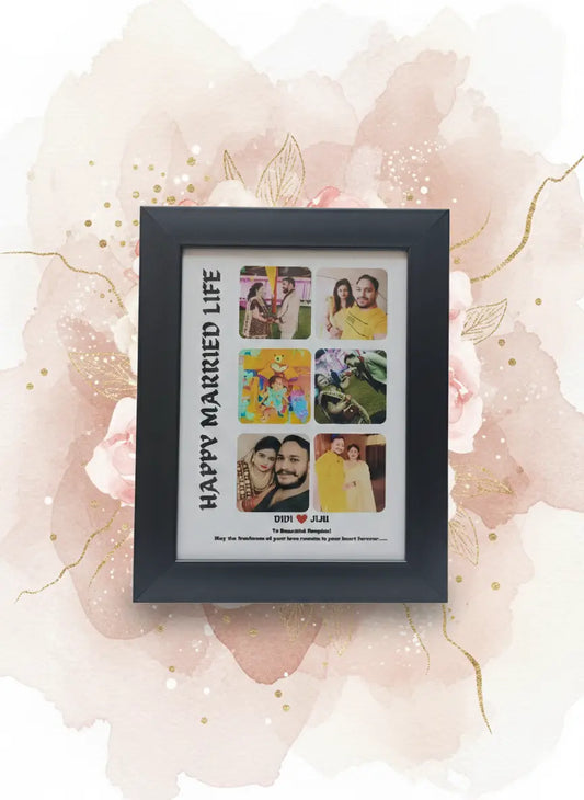 Personalized "Happy Married Life" Collage Photo Frame | Custom Wedding & Anniversary Gift for Couple, Sister (Didi & Jiju) | Holds 6 Photos